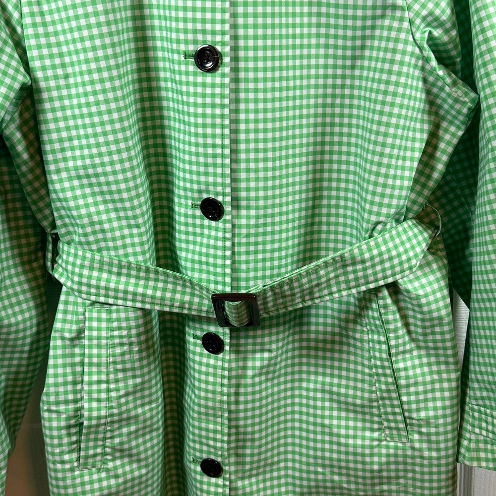 Lands End Green Gingham Hooded Raincoat Trench Belted Plus Size 1X 16W-18W - Picture 11 of 16